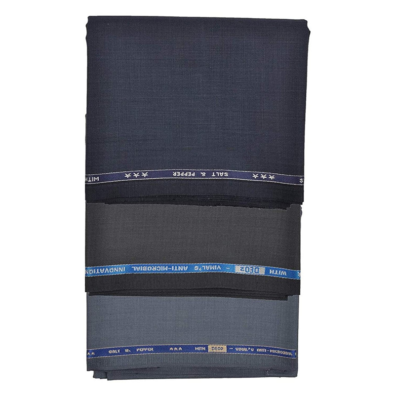 ONLY VIMAL Men Polyester Unstitched 1.3 m Trouser Fabric Blue Dark Grey and Grey Free Size Pack of 3