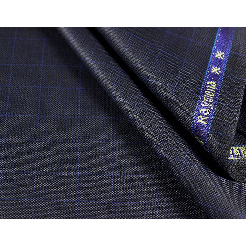 Raymond Men Polyester Viscose Self Checks Unstitched 3 m Suiting Fabric Dark Blue Free Size