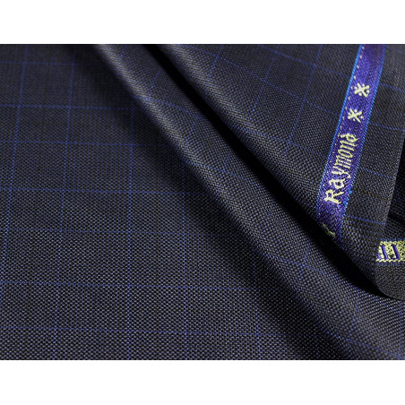 Raymond Men Dark Blue Polyester Viscose Self Checks Unstitched Suiting Fabric 1.25 Meter